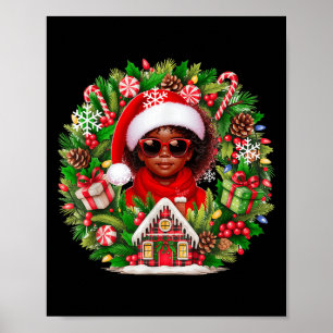 Santa Afro Kid Girl Sungles Julafton Blommigt Cirl Poster