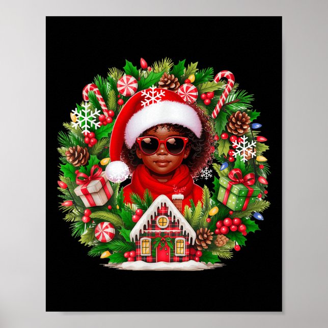 Santa Afro Kid Girl Sungles Julafton Blommigt Cirl Poster (Framsidan)