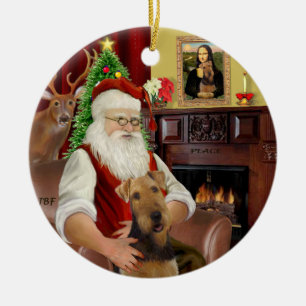 Santa-Airedale Julgransprydnad Keramik