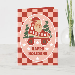 Santa åker rullskridskor Retro rullskridsko jul Helgkort