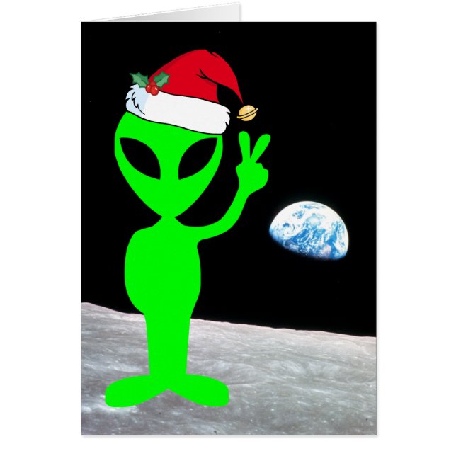 Santa Alien Peace på Måne och jorden Hälsningskort (Framsidan)