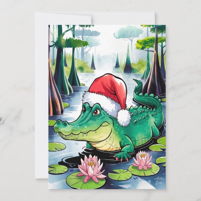 Santa Alligator På Bayou Julkort (Framsida)