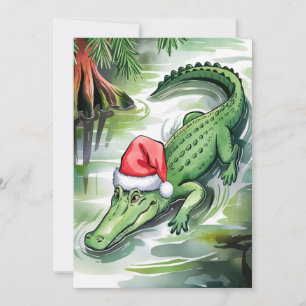 Santa Alligator som simmar i Bayou Julkort