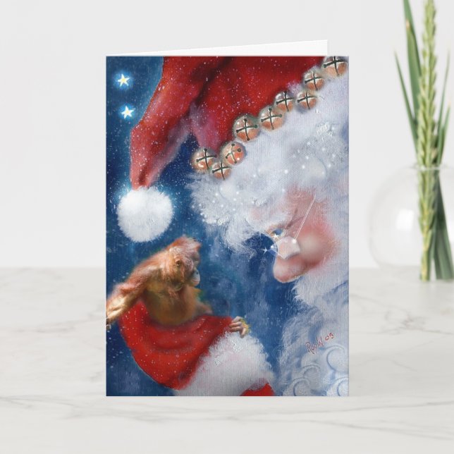 Santa älskar djurjul helgkort (Framsida)