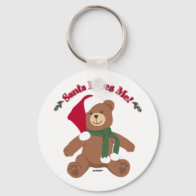Santa älskar mig! Jul Teddybjörn Nyckelring (Framsida)
