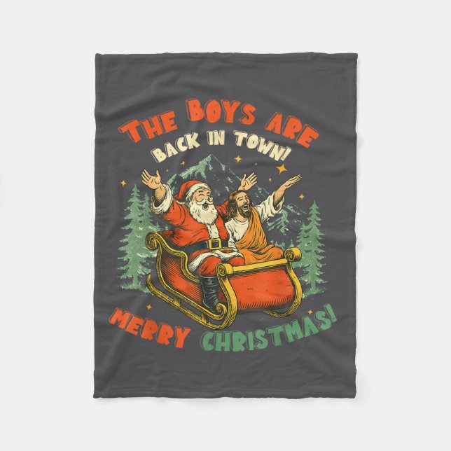 Santa &amp; Jesus Back In Town Merry Christmas, Ho Fleecefilt (Framsidan)