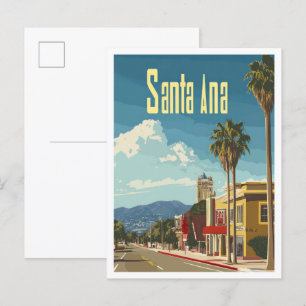 Santa Ana Kalifornien Vintage Reseskiss Illustrati Vykort