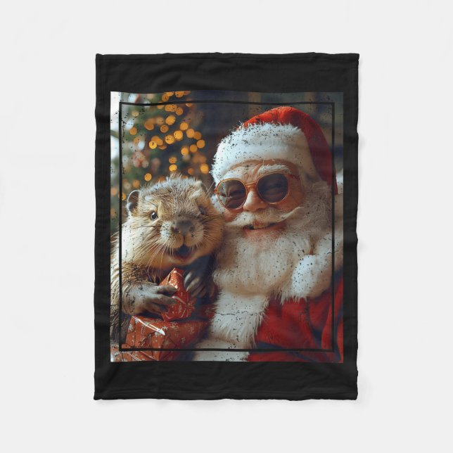 Santa And Beaver Selfie Funny Christmas Design  Fleecefilt (Framsidan)
