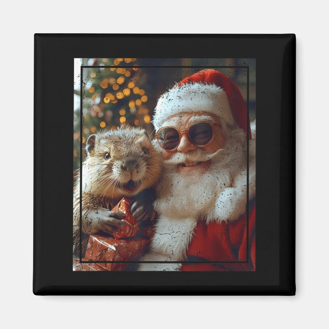 Santa And Beaver Selfie Funny Christmas Design  Magnet (Framsidan)