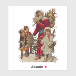 Santa and Children, vintage Klistermärken