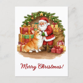 Santa and Corgi Christmas Postcard Vykort