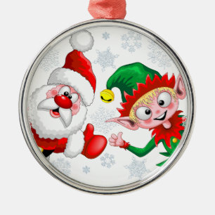 Santa and Elf Christmas Characters Thumbs Up  Julgransprydnad Metall