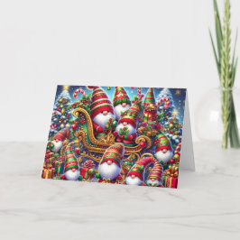 Santa and Elf Gnomes Christmas Helgkort