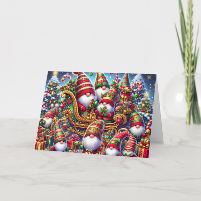 Santa and Elf Gnomes Christmas Helgkort (Framsida)