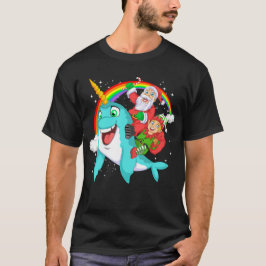 santa and elf riding narwhal t shirt