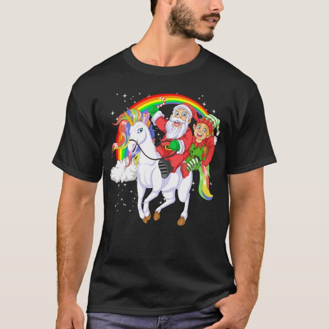santa and elf riding unicorn t shirt (Framsida)