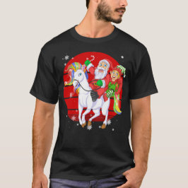 santa and elf riding unicorn t shirt