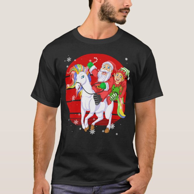 santa and elf riding unicorn t shirt (Framsida)