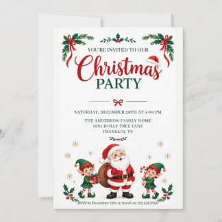 Santa and Elves Christmas Party Invitation