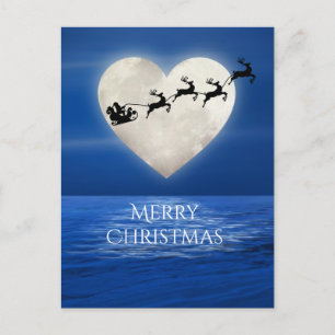 Santa and Heart Full Moon Beach God jul Helg Vykort