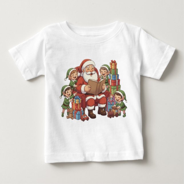 Santa and His Elves – Cute Christmas Illustration  T Shirt (Framsida)