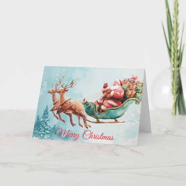 Santa and his Sleigh Helgkort (Framsida)