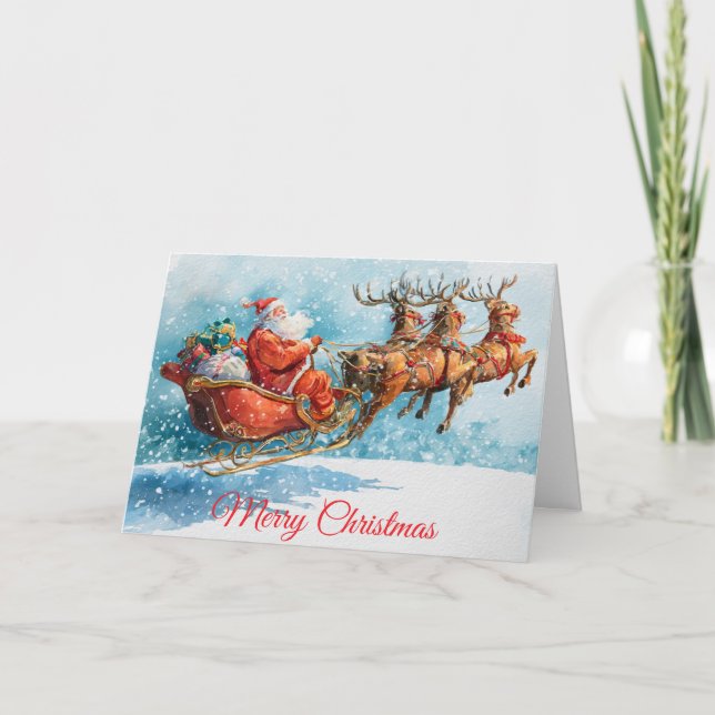 Santa and his Sleigh Helgkort (Framsida)