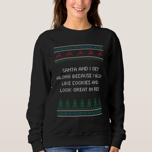 Santa and I Like Cookies and Red Christmas Food Xm T Shirt (Framsida)