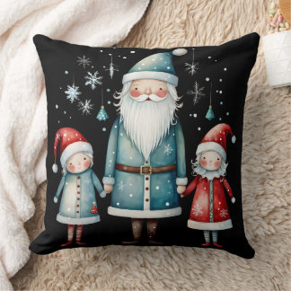 Santa and Little Helpers Throw Pillow Kudde