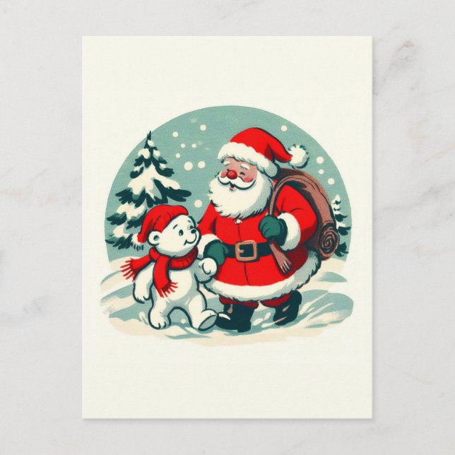 Santa and little polar bear vykort (Framsida)