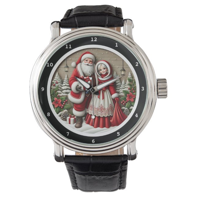 Santa and Mrs. Claus Christmas Scene Armbandsur (Framsida)