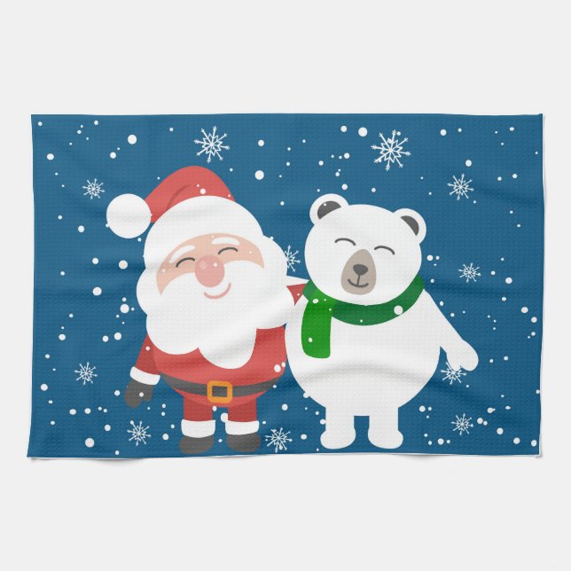 Santa and Polar Bear Kökshandduk (Horisontell)