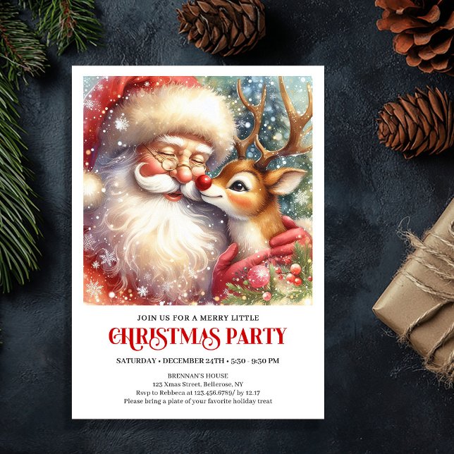 Santa and Red Nose Rudolph Christmas Party Invite Inbjudningar (Santa and Red Nose Rudolph Christmas Party Invite)