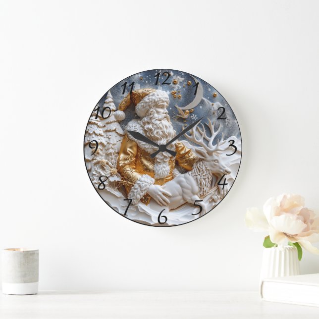 Santa and Reindeer Charm Stor Klocka (Hem)