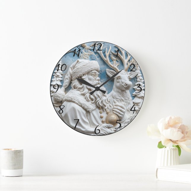 Santa and Reindeer Charm Stor Klocka (Hem)