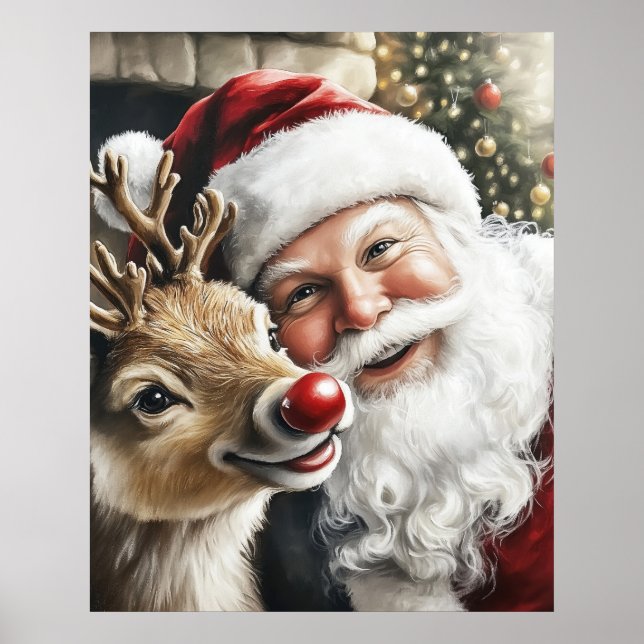 Santa and Reindeer Christmas Poster (Framsidan)