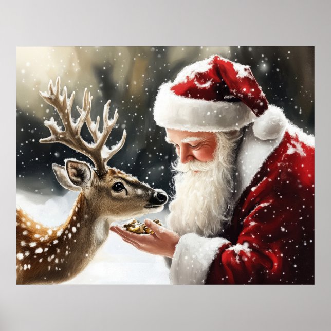 Santa and Reindeer Christmas Wall Art Poster (Framsidan)