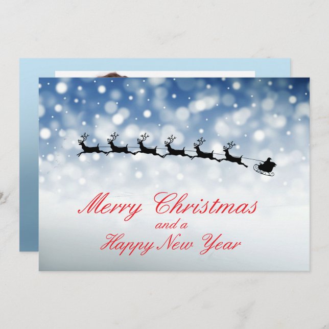 Santa and Reindeer fly through snow - Personalize Meddelande (Fram/baksida)