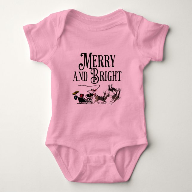 Santa and Reindeer Merry and Bright Baby Bodysuit/ T Shirt (Framsida)
