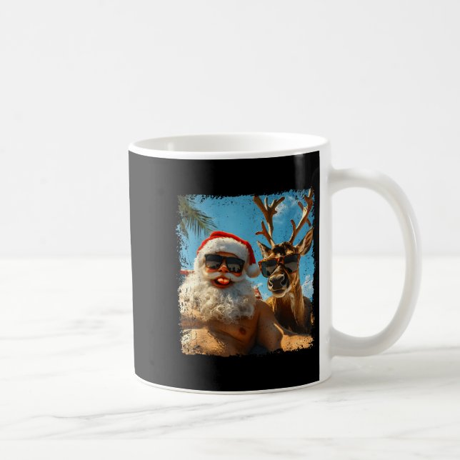 Santa And Reindeer Selfie Funny Christmas Vacation Kaffemugg (Höger)