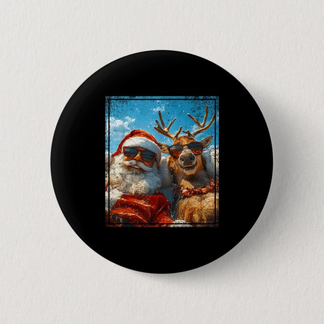Santa And Reindeer Selfie Funny Christmas Vacation Knapp (Framsida)