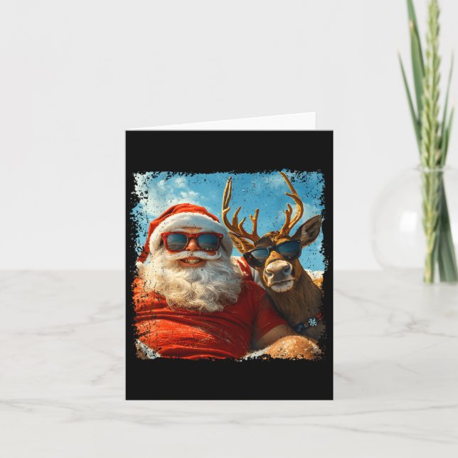 Santa And Reindeer Selfie Funny Christmas Vacation Kort (Framsida)