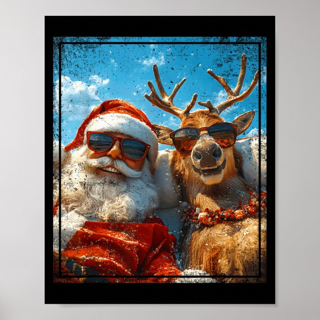 Santa And Reindeer Selfie Funny Christmas Vacation Poster (Framsidan)