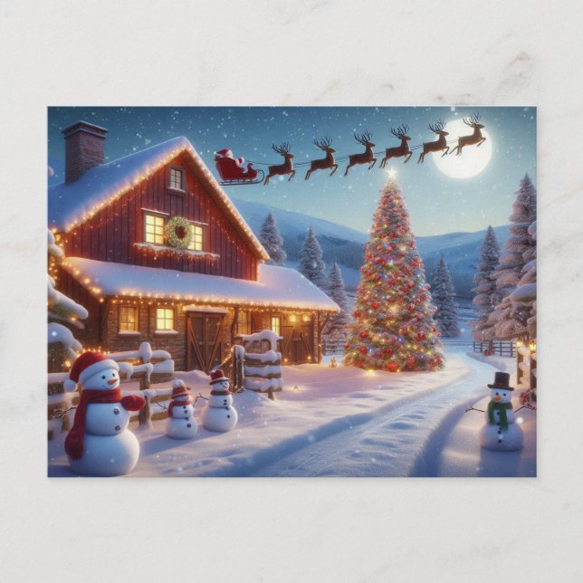 Santa and Reindeer Vykort (Framsida)