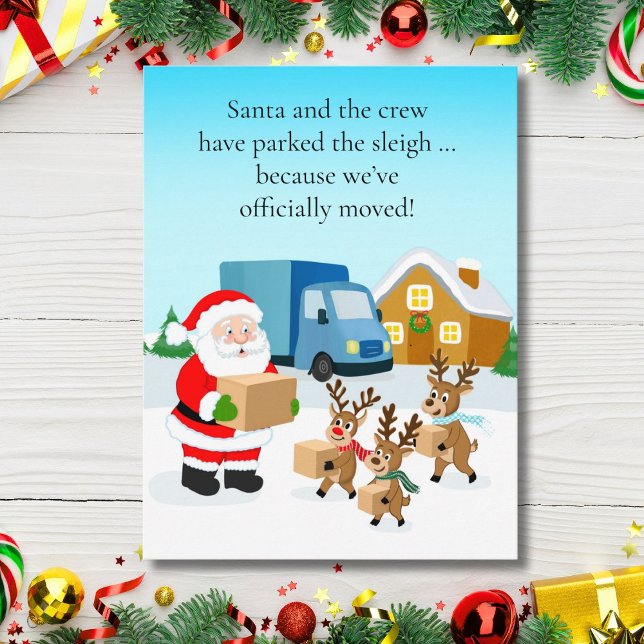 Santa and Reindeer We've Move Announcement  Meddelande Vykort (Skapare uppladdad)
