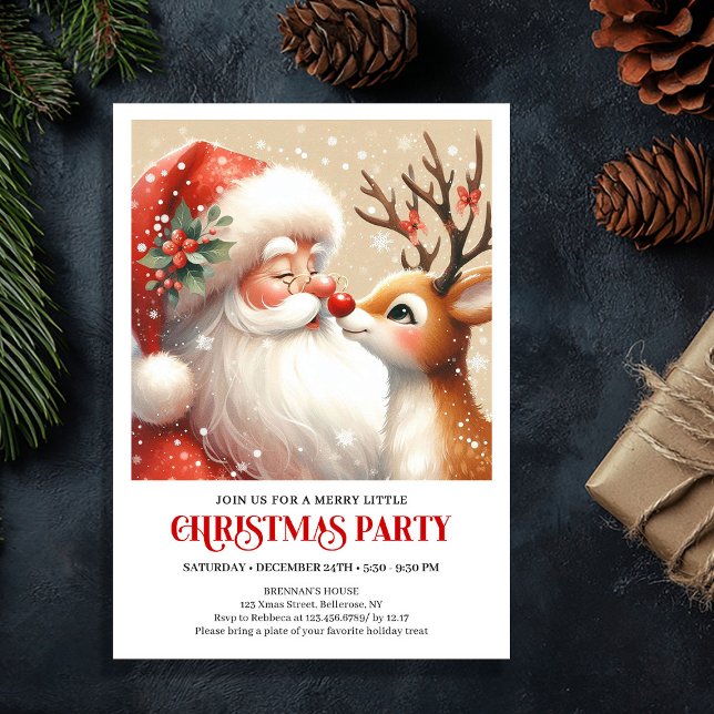 Santa and Rudolph Festive Holiday Party Invitation Inbjudningar (Santa and Rudolph Festive Holiday Party Invitation)