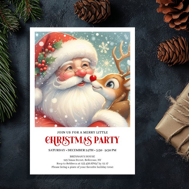 Santa and Rudolph Winter Holiday Party Invitation Inbjudningar (Santa and Rudolph Winter Holiday Party Invitation)
