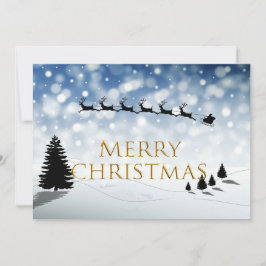 Santa and Sleigh silhouette Snow scene Personalize Julkort