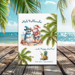 Santa and Snowman Mele Kalikimaka Christmas Helg Vykort