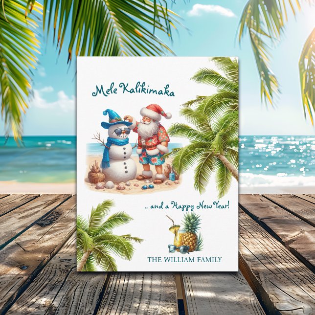 Santa and Snowman Mele Kalikimaka Christmas Helg Vykort (Skapare uppladdad)